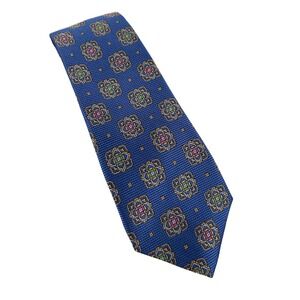 Jos A Bank Reserve Mens Silk Tie Blue Geometric Medallion Pattern Silk Necktie